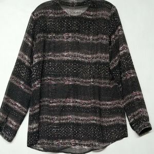 CAbi Blouse Style 3249 Long Sleeve Button Up Semi Sheer Black, Gray Print